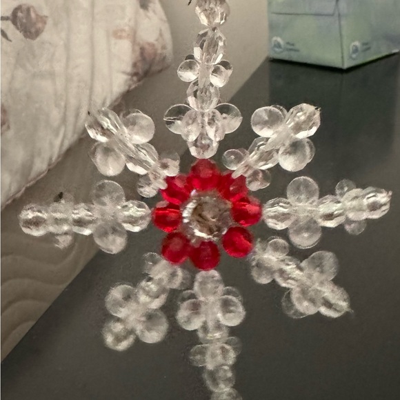 Handmade Christmas ornaments set of 7: 3 angels & 4 stars beaded pearled white - Picture 4 of 16